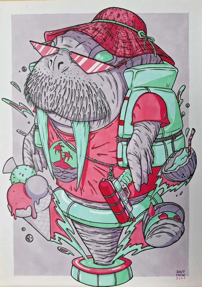 WALRUS, dessin original au feutre et Posca de Davy Crow
